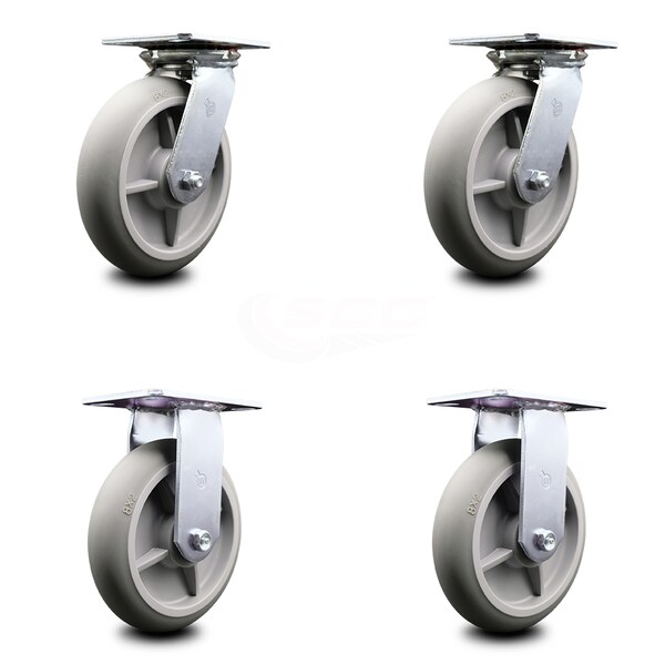 8 Inch Thermoplastic Caster Set with Roller Bearings 2 Swivel 2 Rigid SCC